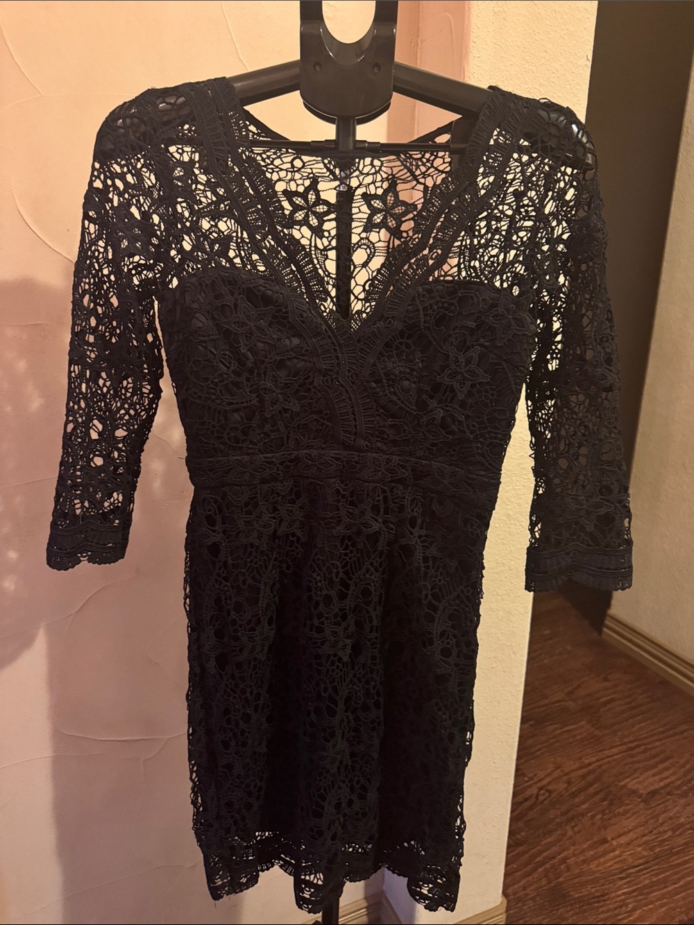 Lulu's Black Crochet Lace Long-Sleeve Fit & Flare Dress